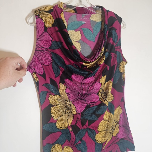 Worthington Top Womens Medium Purple Floral Drape Cowl Sleeveless Tank Silky M - Picture 4 of 12